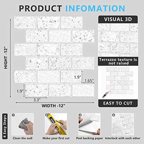 Urcolor 10-Sheet Peel And Stick Backsplash For Kitchen,12"X12" Self Adhesive Wall Tiles Stick On Back Splashes For Bathroom White #TOP4