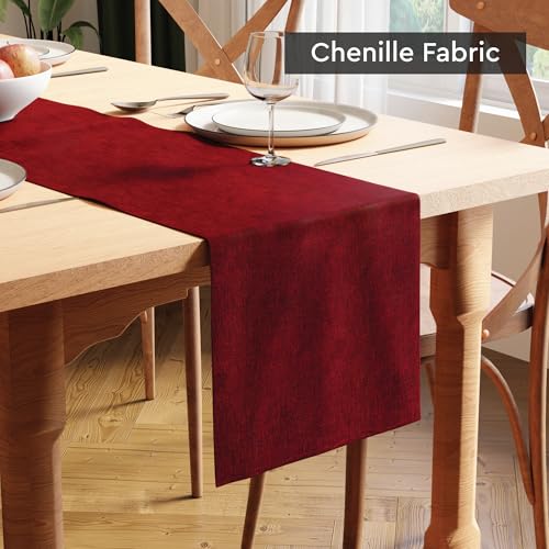 Image of Encasa XO Dining Table Runner for 4 Seater, Chenille Fabric Red