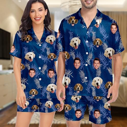 Custom Face Pajamas Set for Men Women, Personalized Button Down 2 Piece Sleepwear Pjs Lounge Sets3
