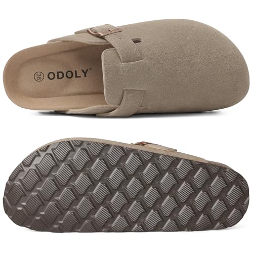Image of ODOLY Genuine Suede Clogs for Women Men Soft Cork Footbed Leather Mules Comfort Potato Shoes with Arch Support