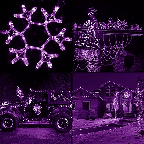 Zewnętrzne solarne lampki linowe 240 LED, wodoodporne, 26 m, drut miedziany, łańcuch świetlny z pilotem i timerem, do ogrodu, na drzewo, wesele, przyjęcie, dekoracja bożonarodzeniowa, fioletowe