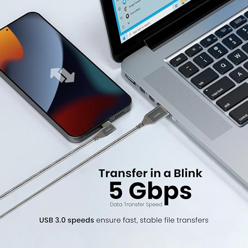 Image of Nextech USB 3.0(M) to USB-C R /A (M) Braided Cable 1.5M (Space Grey) | type c cable Fast Charging USB C Cable | Braided Type C Cable for High Speed Transfer of 5 GBPS | Charging Cable