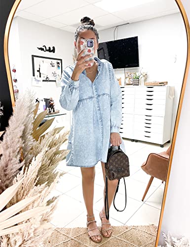 LookbookStore Long Sleeve Denim Dress for Women Jean Dress Button Down Casual Babydoll Denim Shirt Dress4