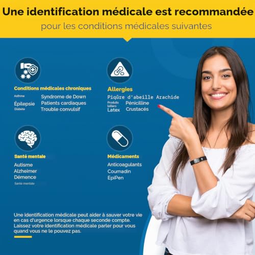 Theluckytag - Bracelets médicaux unisexes avec code QR, bracelet médical d'urgence, bracelet en silicone étanche pour poignets jusqu'à 22,9 cm, plus d'espace et d'information, 9 pulgadas, Silicone, Il – vue 4
