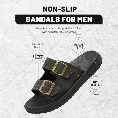 Image of Mens Sandals Arch Support Comfortable Beach Slides with Adjustable Buckle Straps Slippers for Men