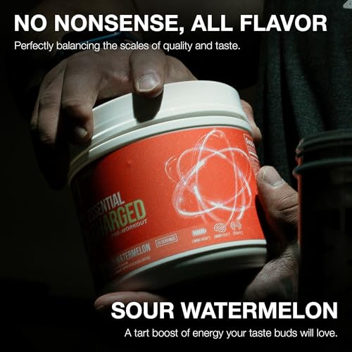 Image of RAW Pre-Workout Powder, Essential CHARGED (Sour Watermelon) - Preworkout Supplement for Men & Women - Supports Focus, Mood & Performance - Caffeine, Alpha-GPC, L-Citrulline, Beta Alanine (25 Servings)