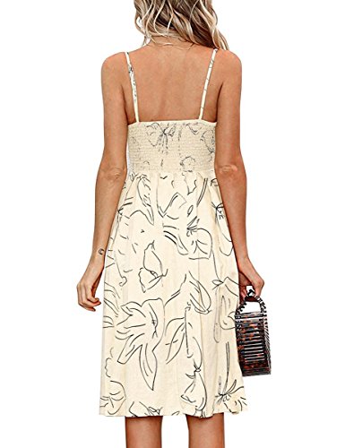 FANCYINN Womens Tie Front Button Down A-Line Dresses Summer Spaghetti Strap Midi Dress Floral Prints3