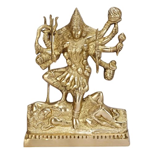 Kartique Brass Kali Maa Statue - 12" Golden Murti, Spiritual Decor for Peace & Protection, Ideal for Home & Office