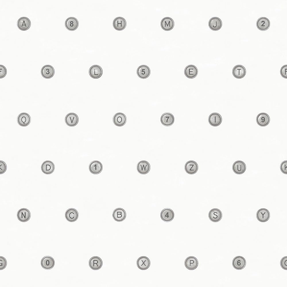 Galerie Wallcoverings STEAMPUNK G56231 Metallic Silver & White Typewriter Letter Wallpaper