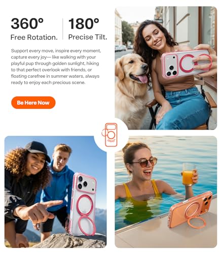 Image of TORRAS 360 Magnetic Stand for iPhone 17 Pro Case, [Rotatable Sturdy Kickstand][Fit for MagSafe][4X Mil-Grade Shockproof] Slim Transparent Phone Cover, Camera Button, Crystal Pink, Ostand O3 Fitness