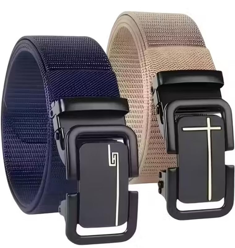 hapani fashion Men AdjustableSynthetic Belt with Automatic Buckle Durable Casual Formal Daily Use Design CREAM + BLUE-picture-33