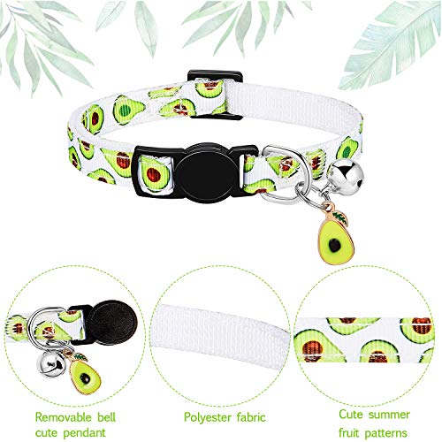 5 Pieces Breakaway Cat Collars With Bell Colorful Summer Fruit Style Adjustable Pet Collar With Pineapple Watermelon Cherry Strawberry Avocado Patterns For Kitten Kitty Cat Tropical Hawaii Party (S) #TOP3