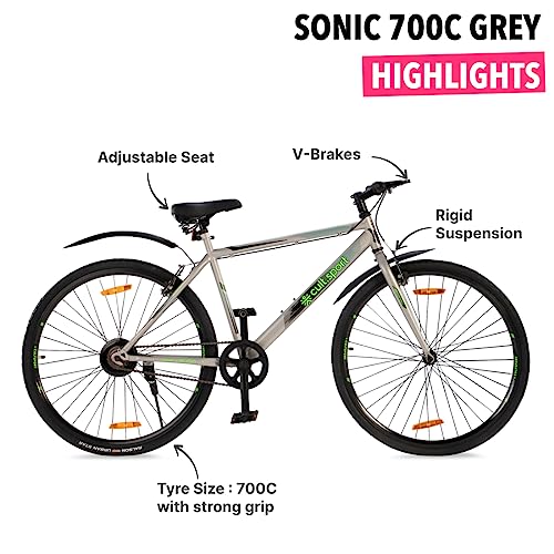 Image of Sonic 700 C Grey Single Speed City Bike, Cycle /Bicycle with Free Cycling Event & Ride Tracking App (19 Inch Frame, Ideal for 15+ Years)