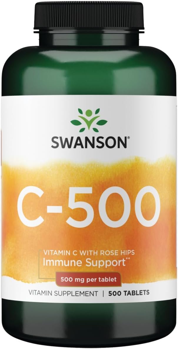 Swanson Vitamin C with Rose Hips Immune System Support Skin Cardiovascular Health Antioxidant Supplement 500 mg 500 Tablets