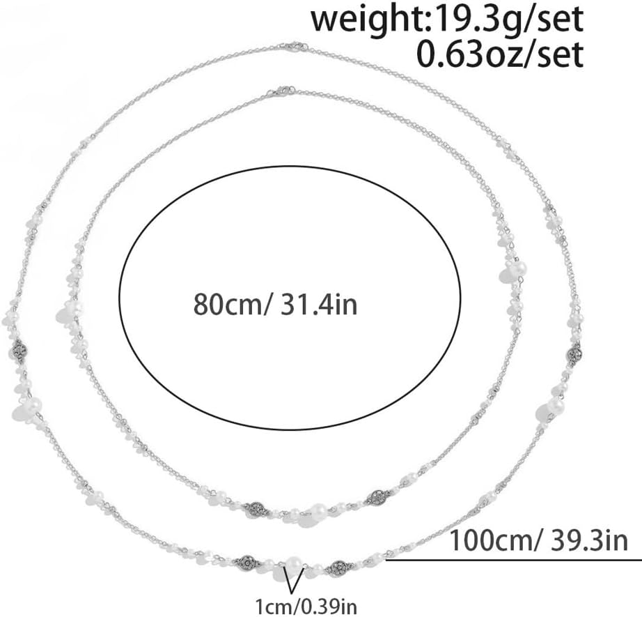 Long Pearl Chain Pendant Necklaces for Women Layered Gold Pearls Statement Collar Necklaces Dainty Beaded Sweater Drop Necklace Jewelry Accessories - Image 3