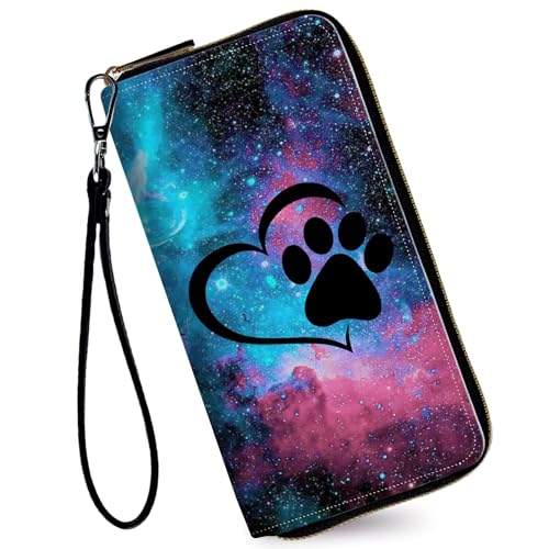 Image of Women's Wallets,Credit Card Holder Money Leather Long Wallet with Wristlet,Large Capacity with Zip-Around Phone Purse for Women Ladies Girls,Galaxy Love Paw