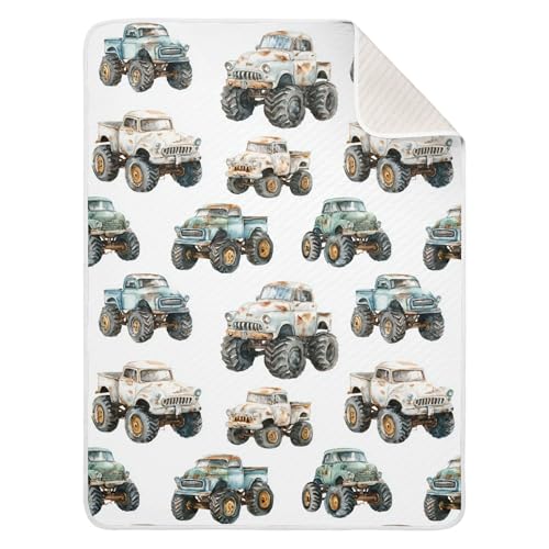 Image of Vintage Monster Trucks Baby Blankets Soft Warm Crib Stroller Blanket for Toddler Newborn Girls Boys 30x40in