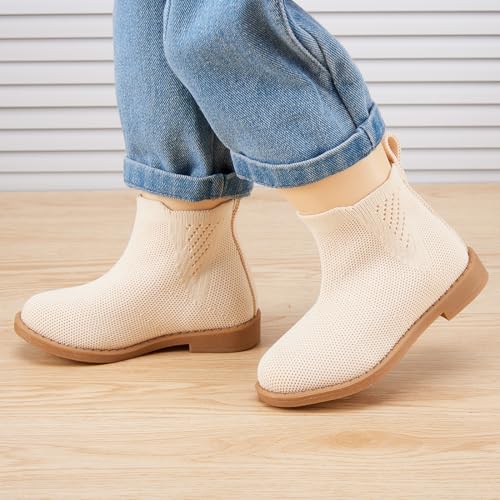 BMCiTYBM Toddler Girls Ankle Boots Low Heel Knitting Sock Short Chelsea Breathable Mesh Slip On Booties Dress Shoes All Season2