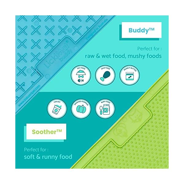 Lickimat-Classic-Dog-Slow-Feeders-Lick-Mat-Boredom-Anxiety-Reduction-Perfect-for-Food-Treats-Yogurt-Peanut-Butter-Fun-Alternative-to-Slow-Feed-Dog-Bowl-Green-Turquoise-Soother-Buddy Turquoise LickiMat Tuff Soother - A Durable and Fun Dog Feeder for All Breeds