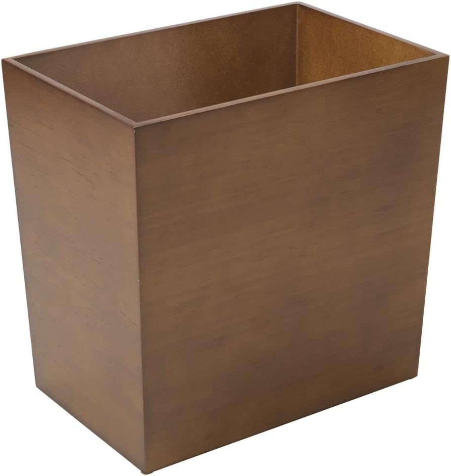mDesign Rectangular Narrow Trash Can Wastebasket, Small Garbage Container Bin for Bathroom, Kitchen, Home Office, Craft Room, Bamboo Veneer, Brock Collection, Brown