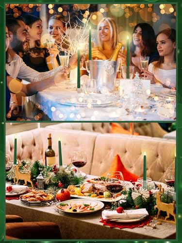 Image of Treela 24 Pcs Flameless Taper Candles Battery Operated ulkB Fake Candles Light LED Candle Sticks Flickering Tapered for Wedding Anniversary Holiday Decoration(Christmas,11 Inch,Green)