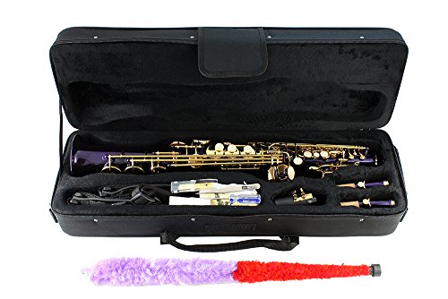 Lazarro Purple-Gold Keys Bb B-Flat Straight Soprano Saxophone Sax Lazarro+11 Reeds,Care Kit~24 Colors Available-300-Pr #TOP5