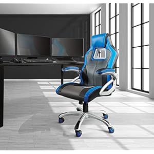Osphomefurnishingsracecaradjustablegamingchaircharcoalgreybondedleatherwithblueaccents Urban Country Home Decor Osp home furnishings race car adjustable gaming chair charcoal grey bonded leather with blue accents urban country home decor