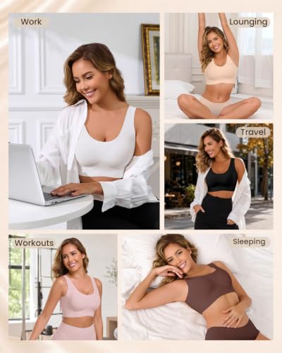 Image of Ubras Seamless Bras for Women Light Support Wireless Bralette Comfortable Soft Smooth Pull On T-Shirt Bras
