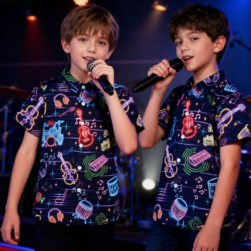Image of uideazone Boys Hawaiian Shirts Novelty Printed Funky Short Sleeve Button Down Shirt Kids Aloha Luau Shirt 7-14T