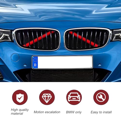 Image of 2 PCS Grille Inserts Trims, V Brace Wrap Covers with Adhesive, Snap-On Design Front Grill Stripes Inserts, Compatible with BMW 34567 Series X12345 (Red)