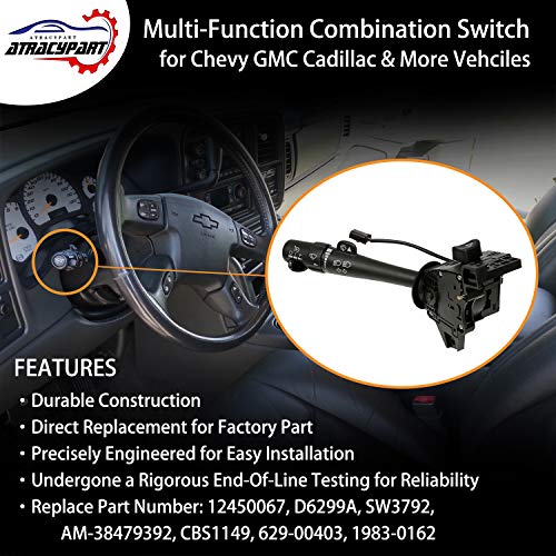 Multifunction Turn Signal Switch,Combination Lever Switch w/Wiper & Headlight Dimmer Control,Fits 2003-2007 Chevy Silverado Tahoe Suburban Avalanche, GMC Sierra Yukon Envoy Buick,Replaces# 12450067 by ATRACYPART - Image 2