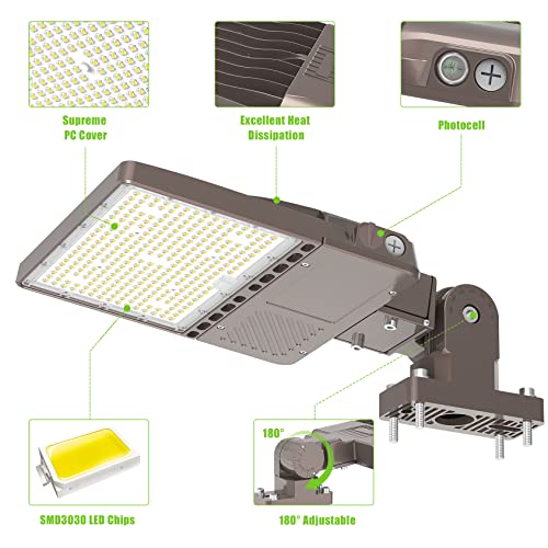 Ul Listed 200W Led Parking Lot Light With Photocell Commercial 30000Lm Led Shoebox Pole Lights Arm Mount Flood Lights Dusk To Dawn 5000K Ip65 Outdoor Area Sport Court Street Lighting Ac 100-277V #TOP3