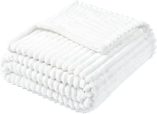 Vessia Manta de franela de forro polar para sofá, cama, manta de microfibra a rayas blancas de 10.58 ozm, súper suave, cálida, acogedora, ligera,