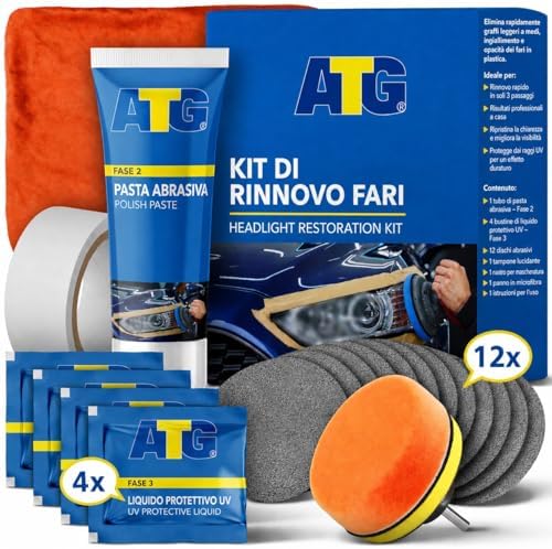 ATG Kit Rinnova Fari Auto - Kit Lucidatura Fari Auto - Polimero Liquido Fari Kit - Lucida Fari Auto - Prodotti Pulizia Auto - Kit Lucidatura Auto - Kit Polimero per Fari - pulizia fari auto opachi
