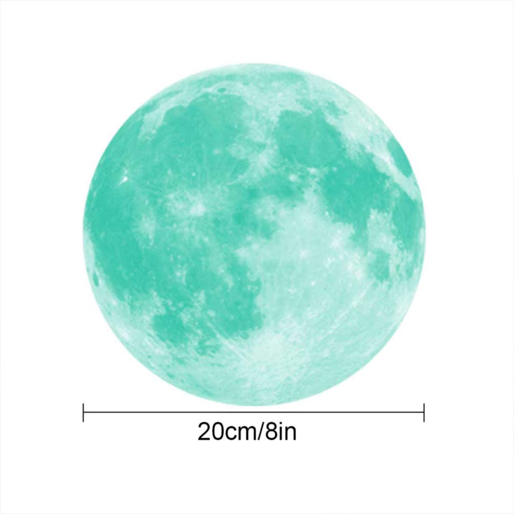 EXCEART 20Cm Glow in The Dark Moon Wall Sticker, Cyan-Blue Light Round Luminous Decal for Bedroom Living Room, Kids Room - Image 2