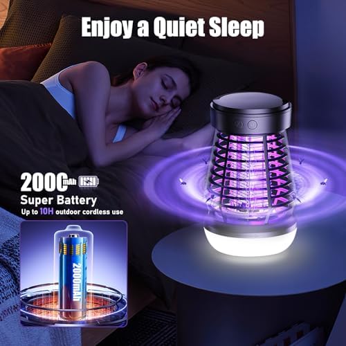 Geephiee Bug Zapper Outdoor Indoor with LED Light, Rechargeable Mosquito Zapper with 2000mAh Battery, 2000V Electric Fly Zapper for Home Patio Backyard Garden (Black) - 3