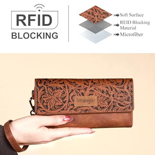 Image of Montana West X Wrangler Western Wallets for Women Trifold Wristlet Wallets Large Capacity Women Clutch Wallet with Coin Purse