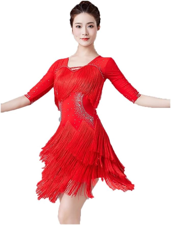 Latin Dance Dress for Women Ballroom Competition Cha Cha Tango Costume Dancewear for Samba with Rhinestones