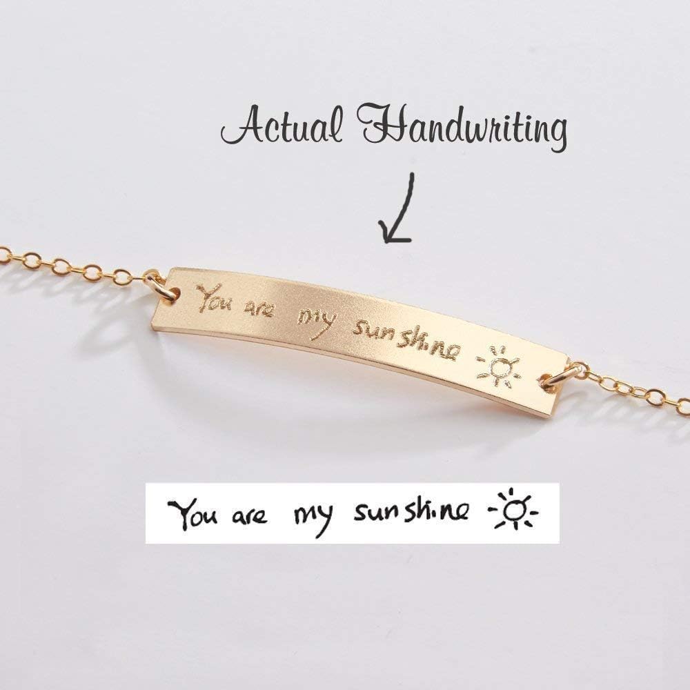 Custom Handwriting Bracelet, Actual Handwriting Bar Pendant Jewelry, Memorial Signature, Personalized Kids Handwritten Note, 14k Gold, Rose, Sterling Silver, Christmas Birthday Mother's Day Gift