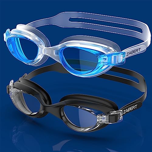 ZABERT 2 Pack Swim Goggles Adult women men youth,swimming goggles for pool outdoor water swimming Black Blue Clear