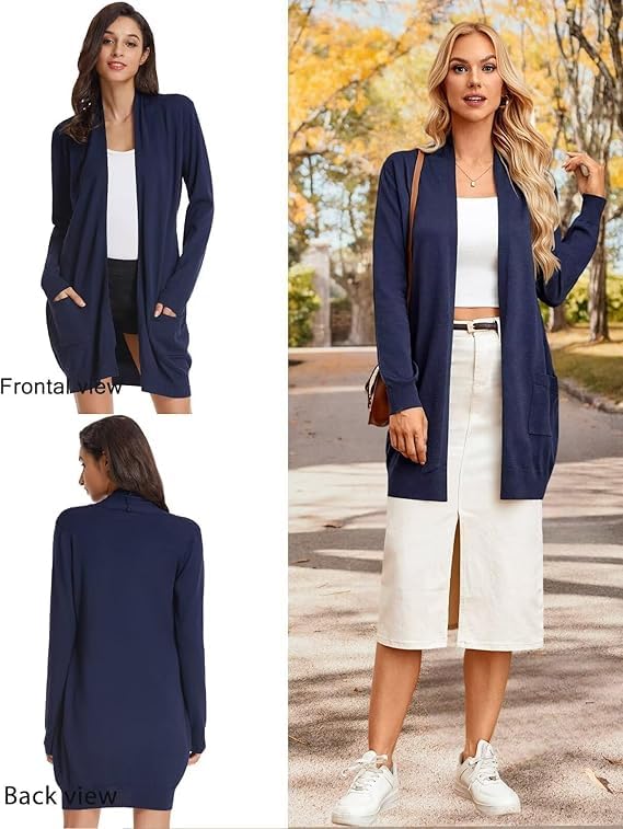 Image of GRACE KARIN Long Cardigan for Women Lightweight Open Front with Pockets | Oversized Cardigan Sweaters for Women, Soft Knit, Casual Fall Clothes, Layering Piece for Fall, Winter & Office Wear