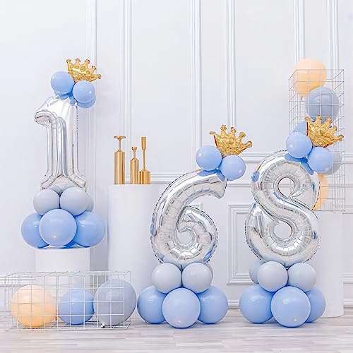 Image of 40 Inch Silver Number Balloons, Helium Mylar Foil Number Balloons for Birthdays, Number 1 Balloon for Party Wedding Bachelorette Birthday Bridal Shower Anniversary Celebration Party Decorations