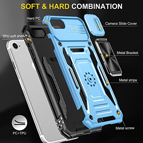 Image of Slide Camera Cover with Ring Holder Mobile Phone Case Cover for iPhone SE 2020 (Blue)