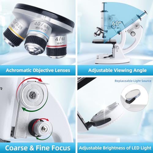 image for eyemocsin Microscope for Adults Kids, 40X-2000X Microscope Kit with Ad