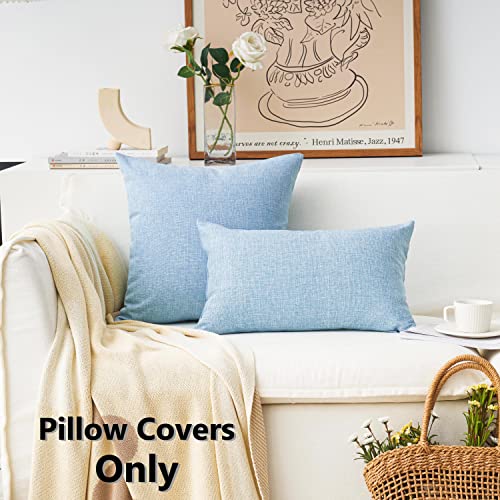 Home Brilliant Lined Linen Cushion Covers Set Of 2 Decorative Throw Pillow Covers For Bench, 18 X 18 Inch, Light Blue #TOP1