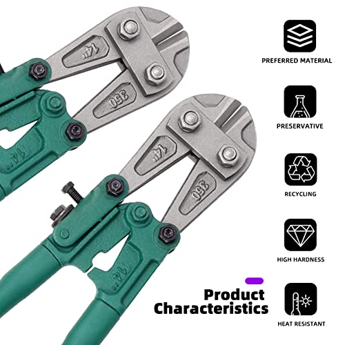 Swpeet 1Pcs 14 Inch Heavy Duty Bolt Cutter Pliers, Wire Breaking Plier With Rubber Black-Green Ergonomic Nonslip Handles, Lock Cutter For Cutting Chain Lock, Cable And Wire Mesh #TOP4