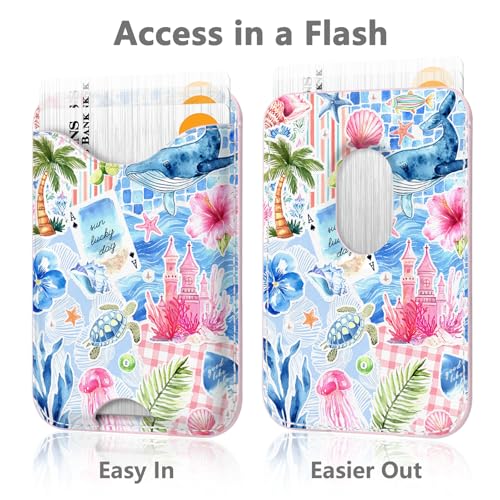 Image of Tropical Magnetic Wallet Compatible with Magsafe Wallets for iPhone 17 /16 /15 /14 /13 /12 Series Pro Max Plus Cute Phone Sea Animals Magnet Fit 3 Cards for Women Lether Mag Safe Ocean Picnic