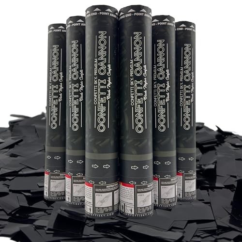 Confetti Sky [6 Pack] 12 Inch Confetti Cannons | Black Mylar Confetti Poppers for Wedding Celebration, Birthday Party, Christmas Eve and New Year Celebration