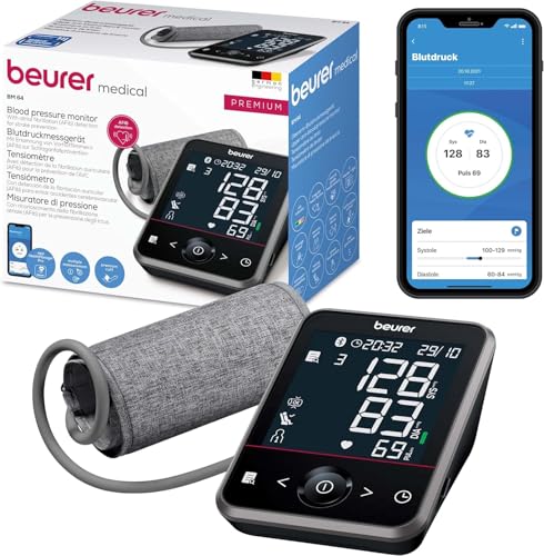 Beurer BM 64 tlakomjer za nadlakticu, AFib detekcija za prevenciju moždanog udara, indikator odmora, manšeta za 22-42 cm, s aplikacijom, prijenos podataka u Apple Health and co.