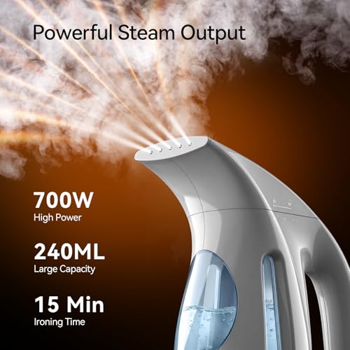 Image of HiLIFE Steamer for Clothes, Portable Handheld Design, 240ml Big Capacity, 700W, Strong Penetrating Steam, Removes Wrinkle, for Home, Office(ONLY FOR 120V) (Silver Gray)